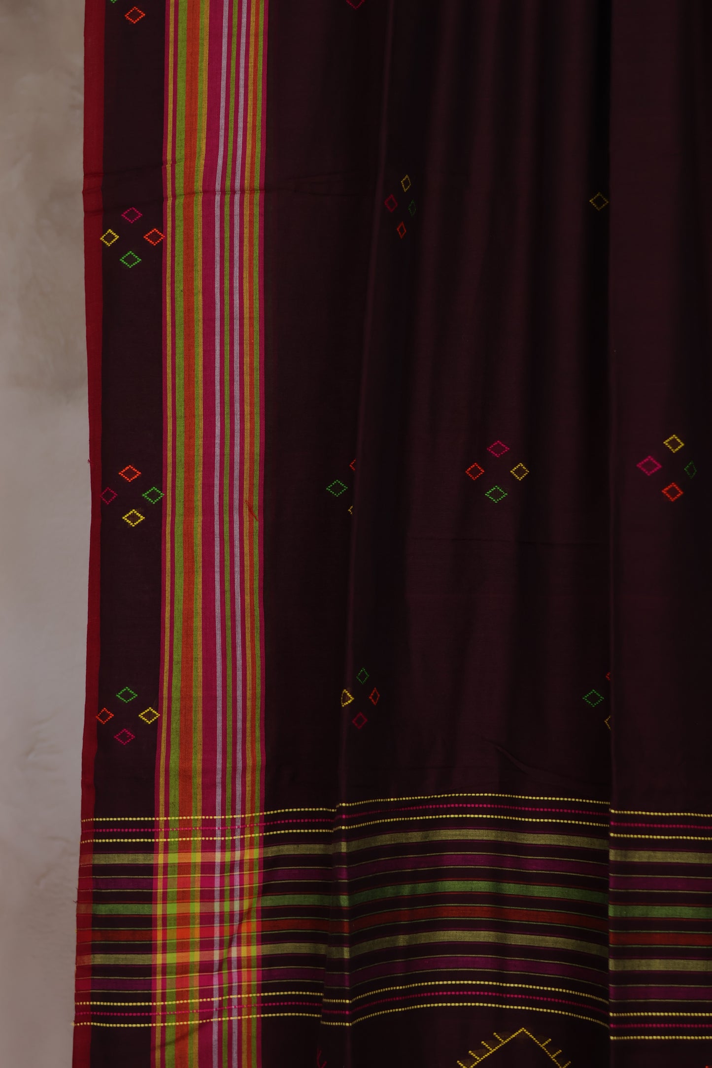 Maroon Bhujodi weaving Malai Cotton Saree | Looms & Tassels