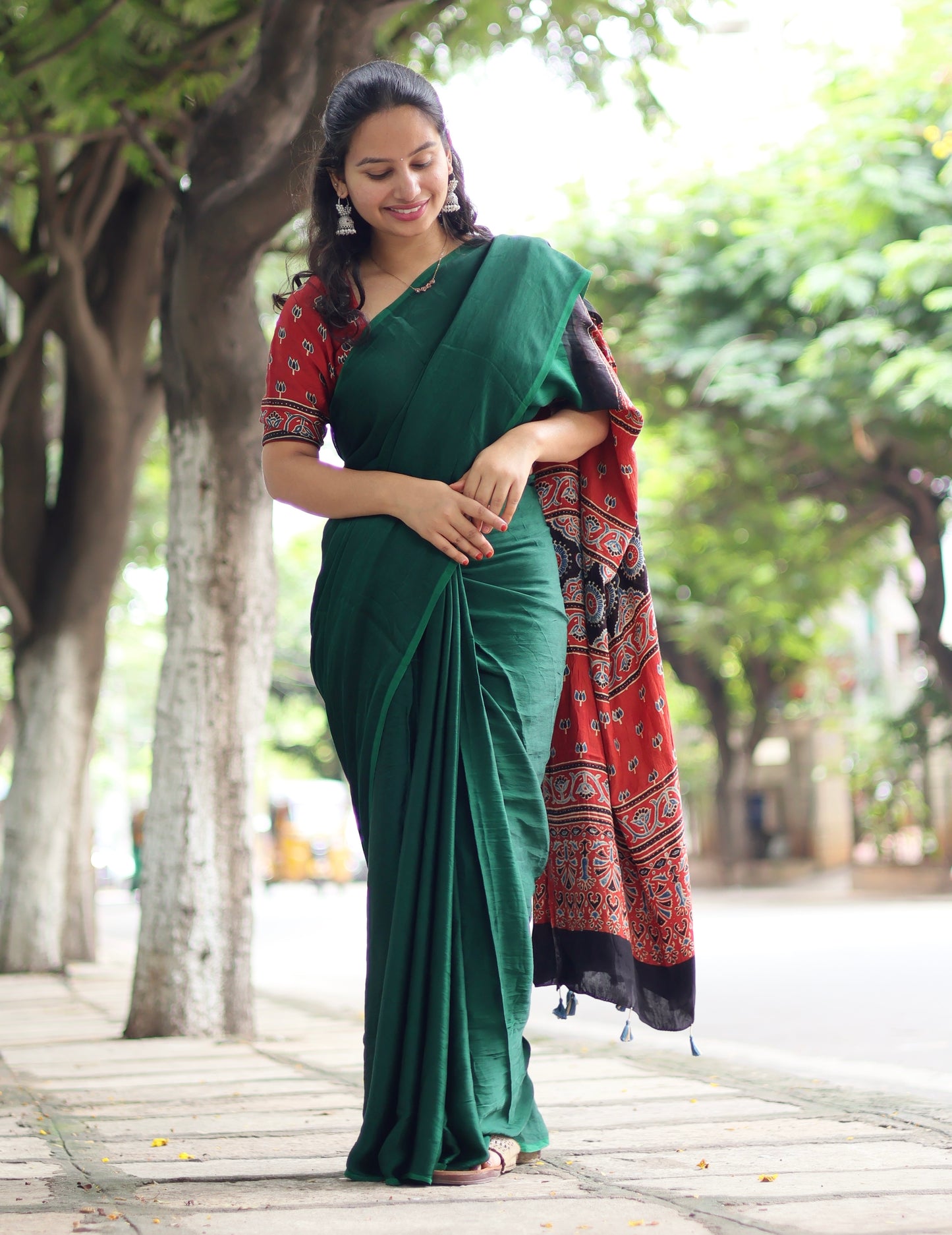 Green Ajrakh Modal Silk Saree