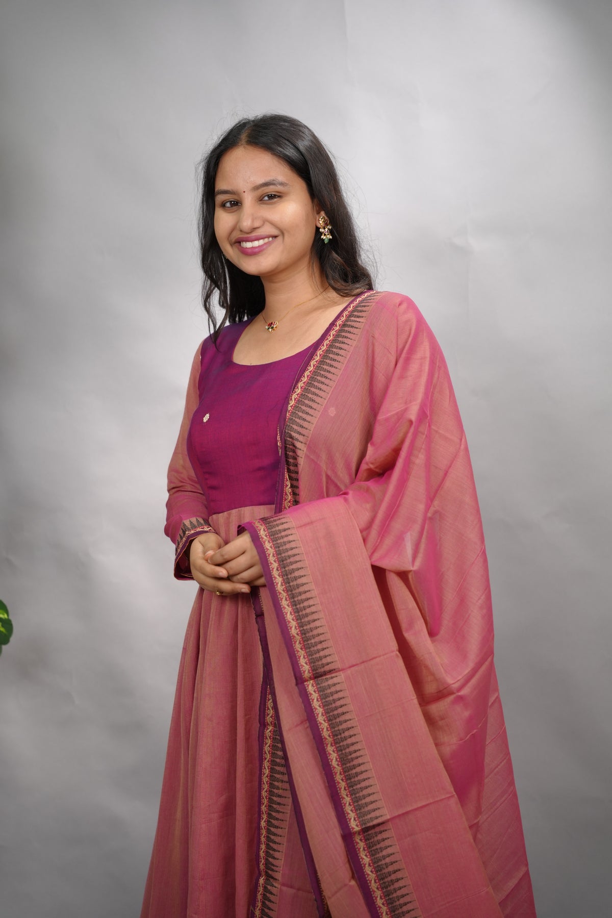 Duel shade Narayanpet Cotton Anarkali Dress with Narayanpet Dupatta | Looms & Tassels