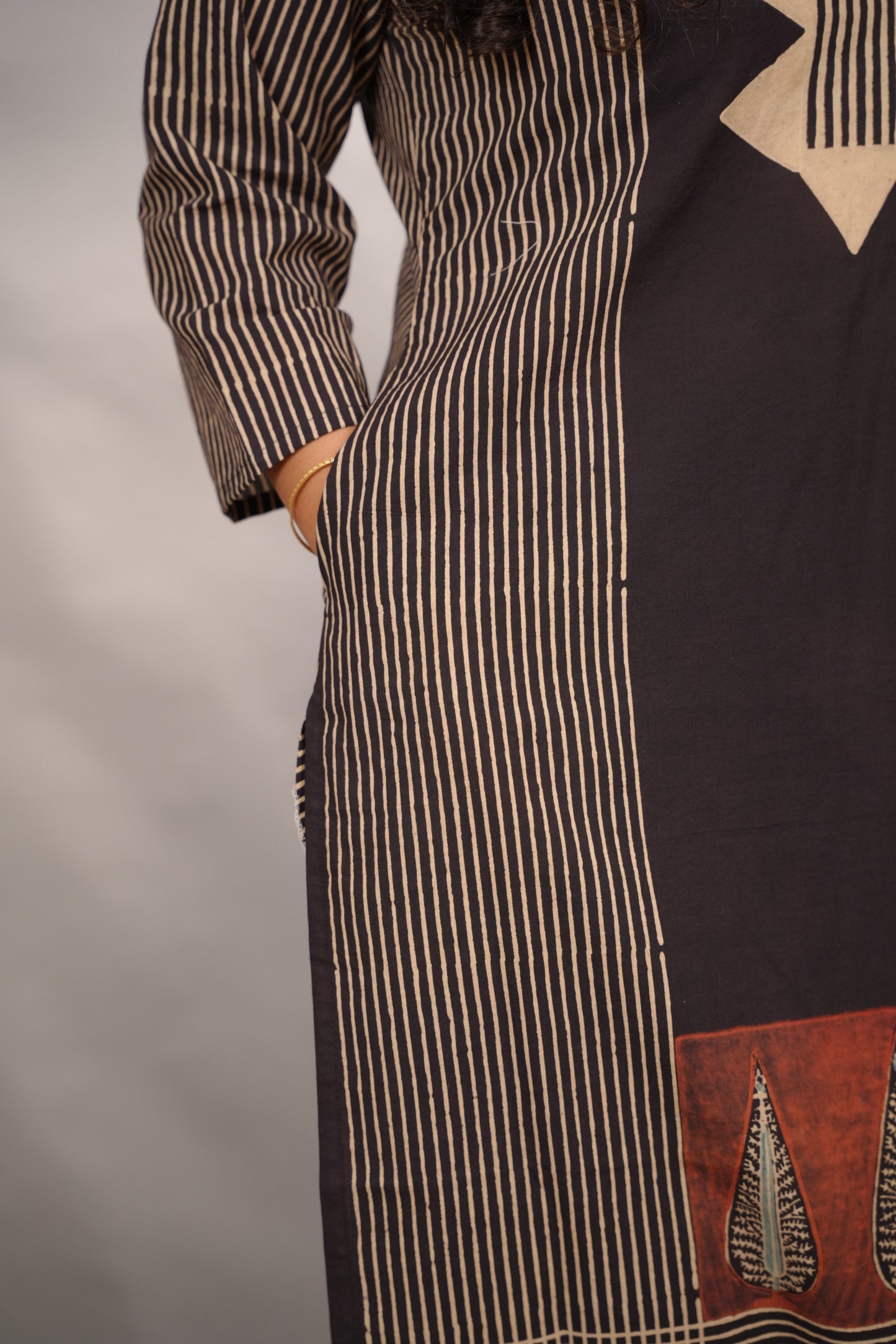 Black Ajrakh Pattern Hand Block printed Kurti | Looms & Tassels