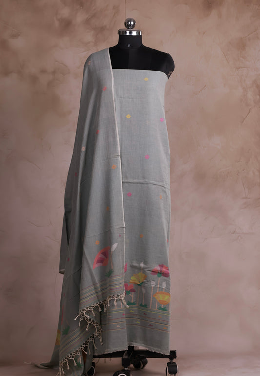 Handwoven Jamdhani weaving pure Malai cotton 2 piece suit sets | Looms & Tassels
