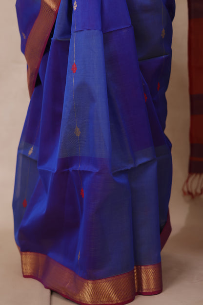 Blue Dual Tone Handloom Maheswari Silk Cotton Sarees | Looms & Tassels