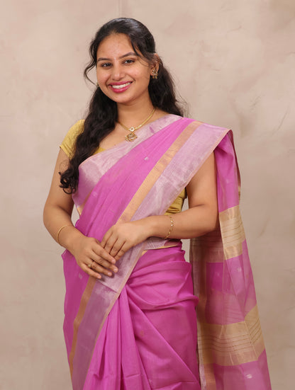Pink Handloom Maheswari Silk Cotton Sarees | Looms & Tassels