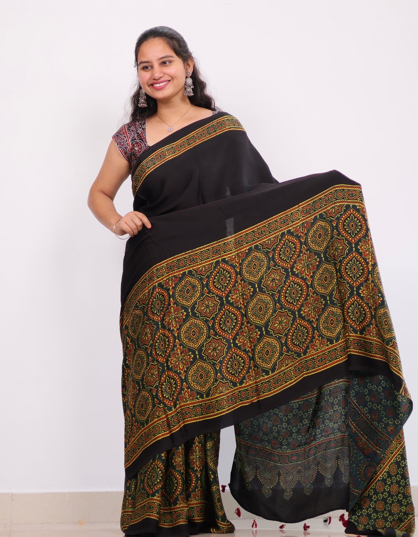 Ajrakh Modal Silk Saree