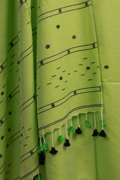 Pista Green Handwoven Jamdhani weaving pure Malai cotton 2 piece suit sets | Looms & Tassels