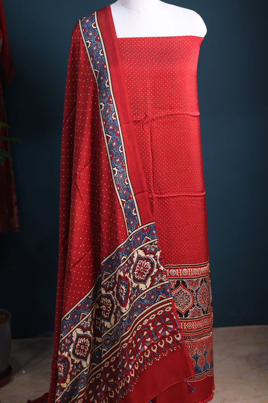 Handblock printed Ajrakh modal silk 2 piece suit set