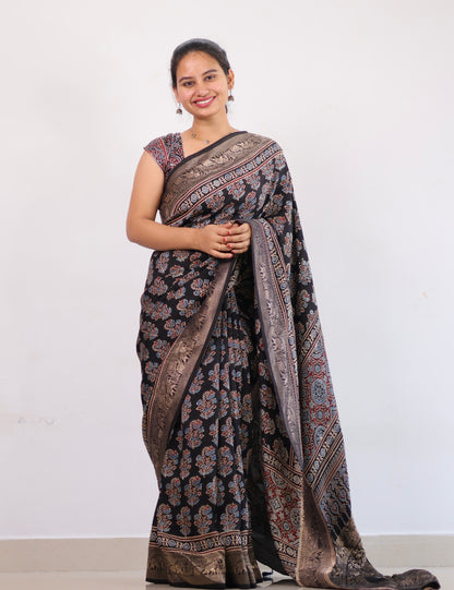 Ajrakh Dola Silk Saree