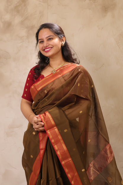 Mehendi Green  Handloom Maheswari Silk Cotton Sarees | Looms & Tassels