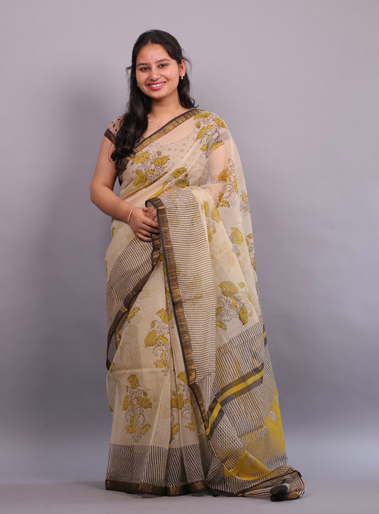 Bagru Hand block printed Kota Doriya Saree