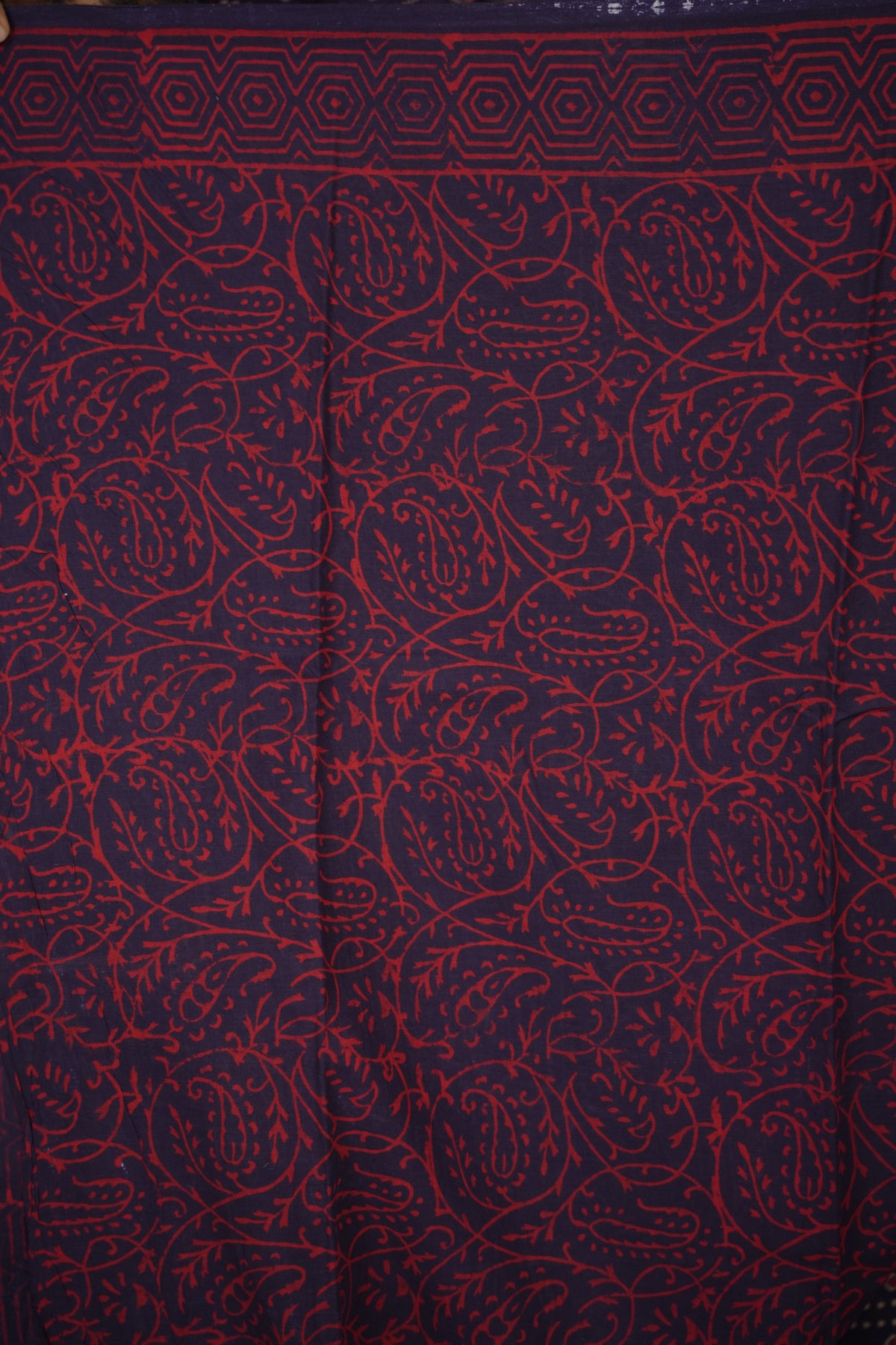 Violet Bagru Handblock printed MulMul cotton saree | Looms & Tassels