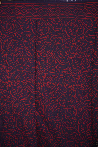 Violet Bagru Handblock printed MulMul cotton saree | Looms & Tassels