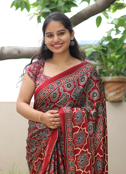 Ajrakh Modal Silk Saree