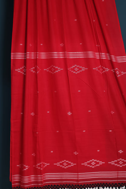Red Pure Handwoven Malai Cotton Saree with Butta Weaving