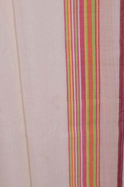 White Bhujodi weaving Malai Cotton Saree | Looms & Tassels