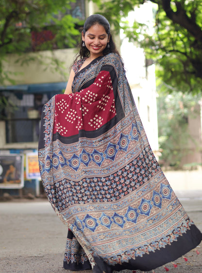Ajrakh Bandhej Modal Silk Saree