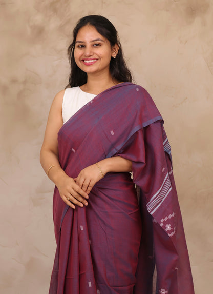 Dual Shade Purple Malai Cotton Saree with Butta Weaving | Looms & Tassels