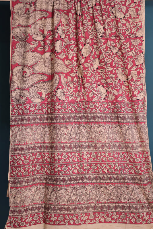 Pink Kalamkari Cotton Saree