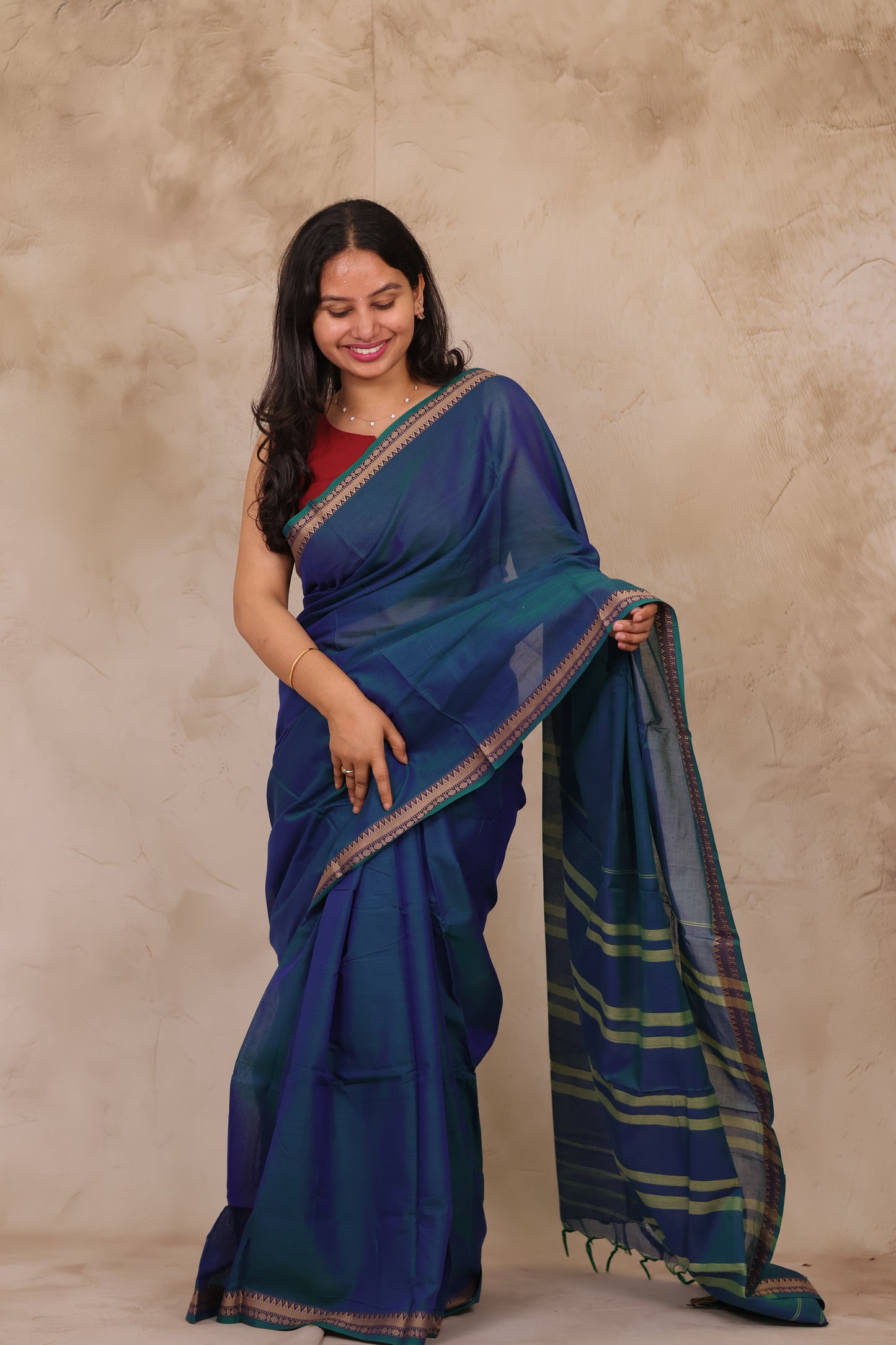 Blue Narayanpet Cotton Saree | Looms & Tassels