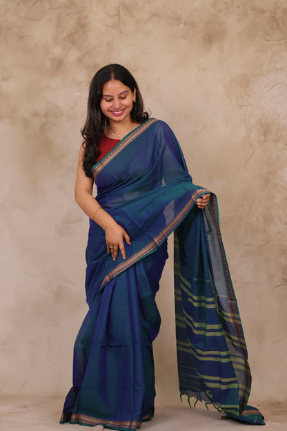 Blue Narayanpet Cotton Saree | Looms & Tassels