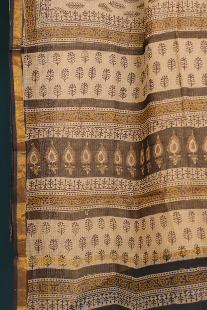 Bagru Hand block printed Kota Doria Saree