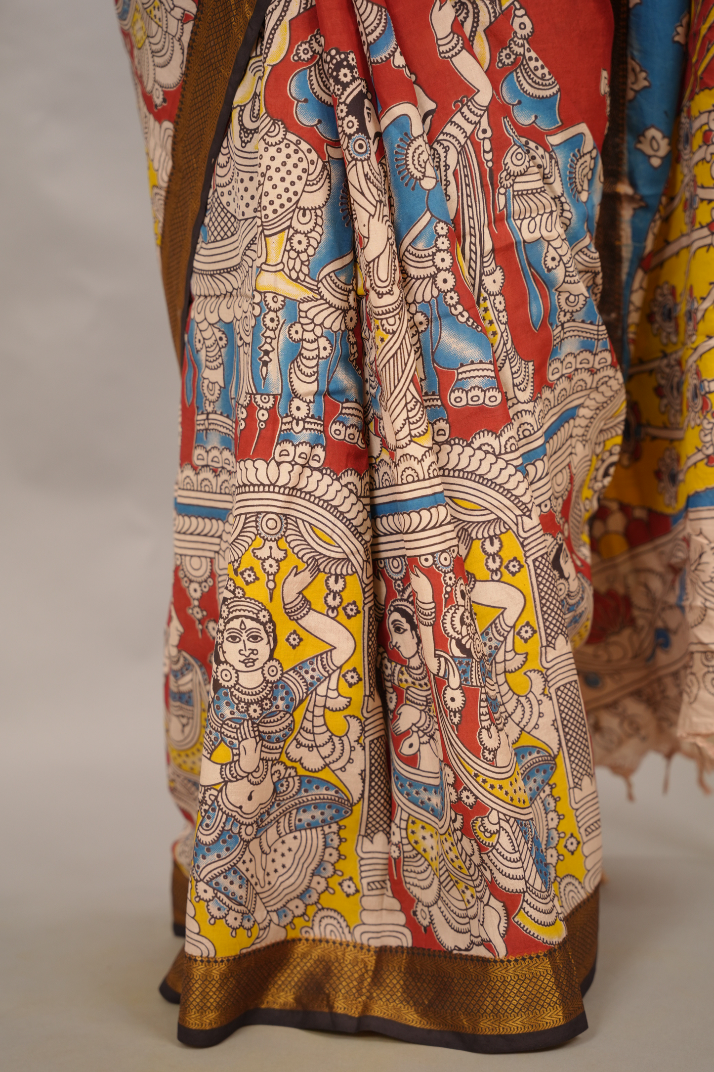 Maroon Kalamkari Nizam Border Chennur Silk Saree | Looms & Tassels