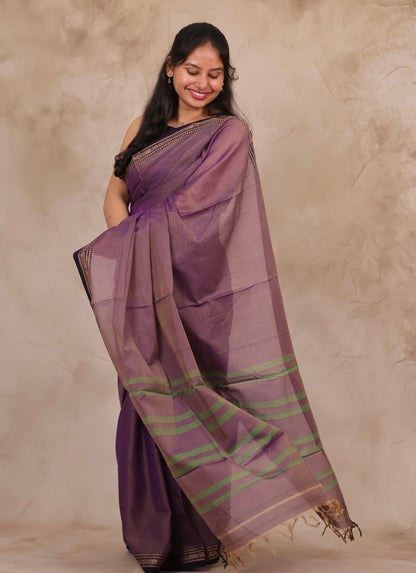 Lavender Narayanpet Cotton Saree | Looms & Tassels