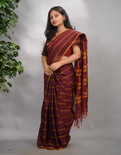 Maroon Narayanpet Cotton Saree | Looms & Tassels