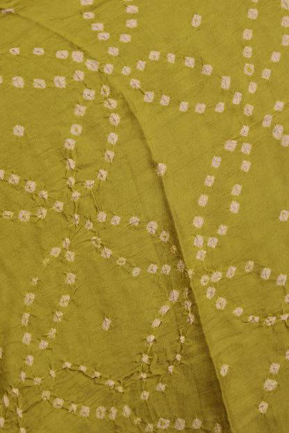 Lemon Green Hand Knotted Bandhej Arakh Modal Silk Saree with Lagdi Pallu | Looms & Tassels