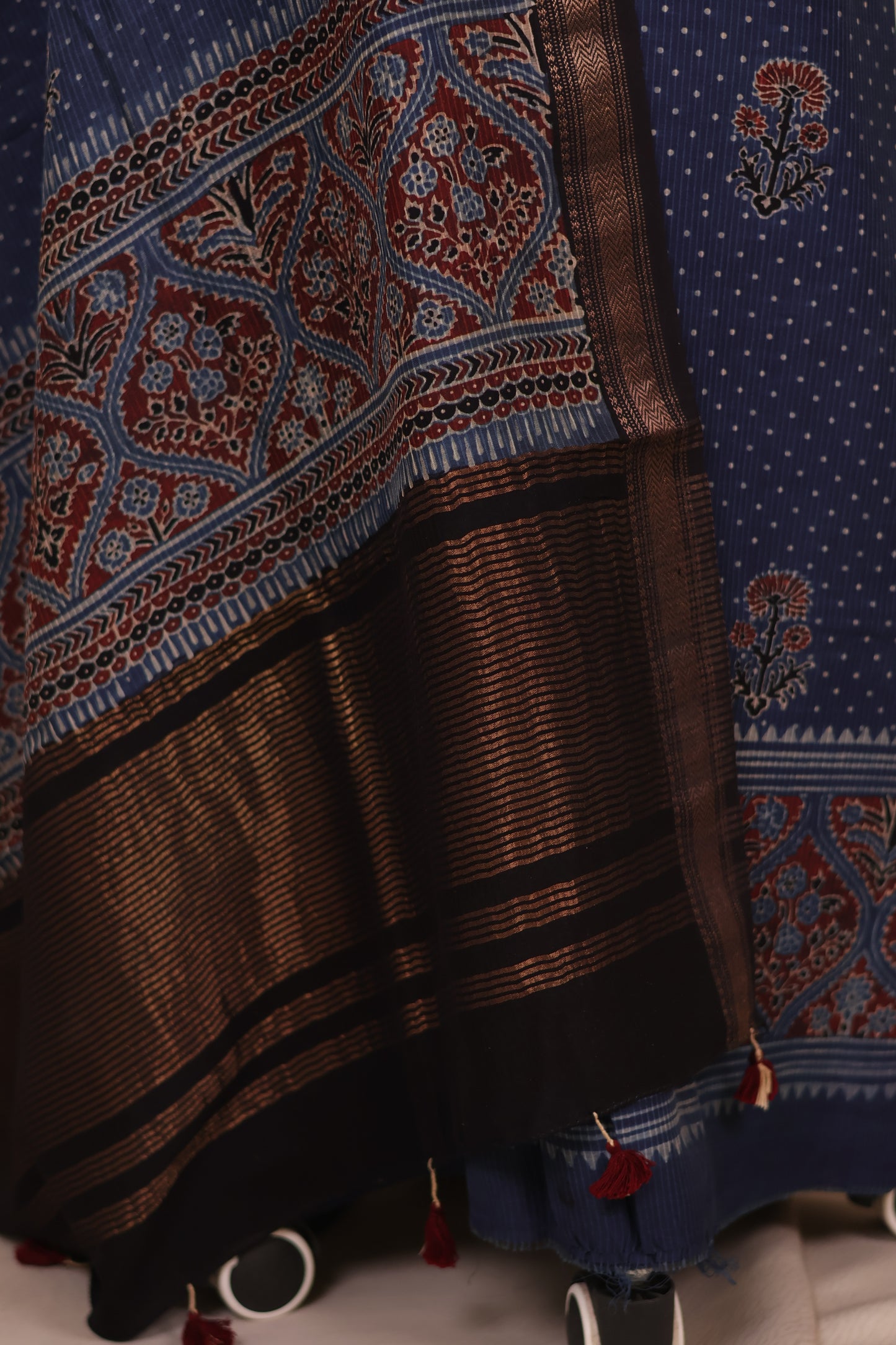 Maheswari Silk Cotton Ajrakh Handblock Printed 2 Piece Suit Set | Looms & Tassels