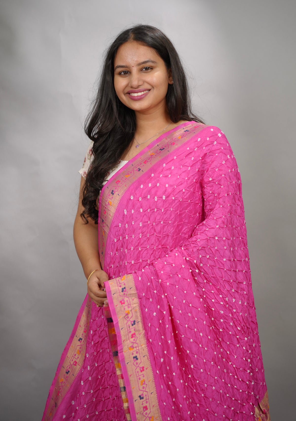 Pink Handcrafted Bandhani Paithani Dola Silk Saree | Looms & Tassels