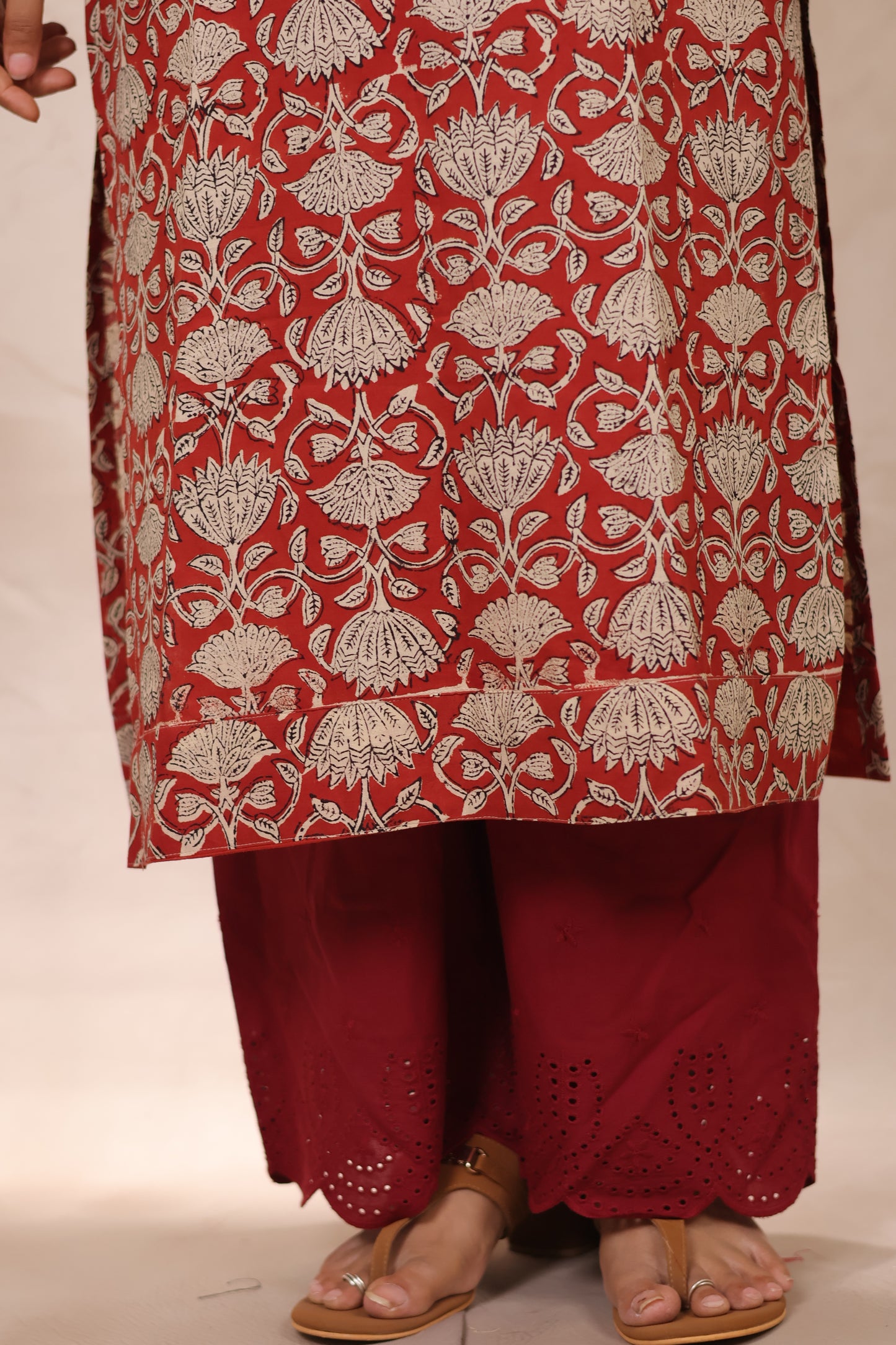 Rust Pure Bagru Mul Cotton Straight Cut Kurta | Looms & Tassels