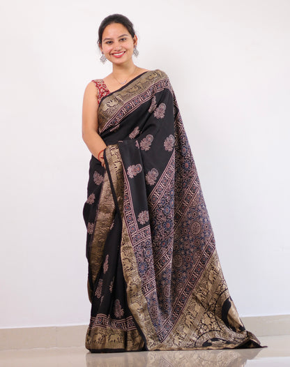 Ajrakh Dola Silk Saree