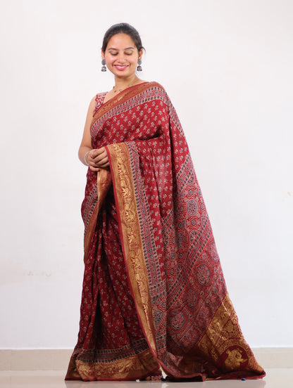 Ajrakh Dola Silk Saree