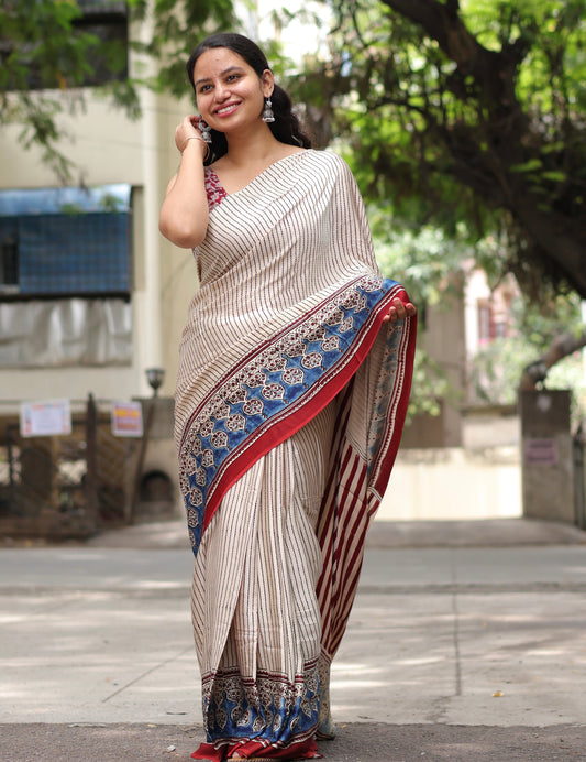 Ajrakh Modal Silk Saree