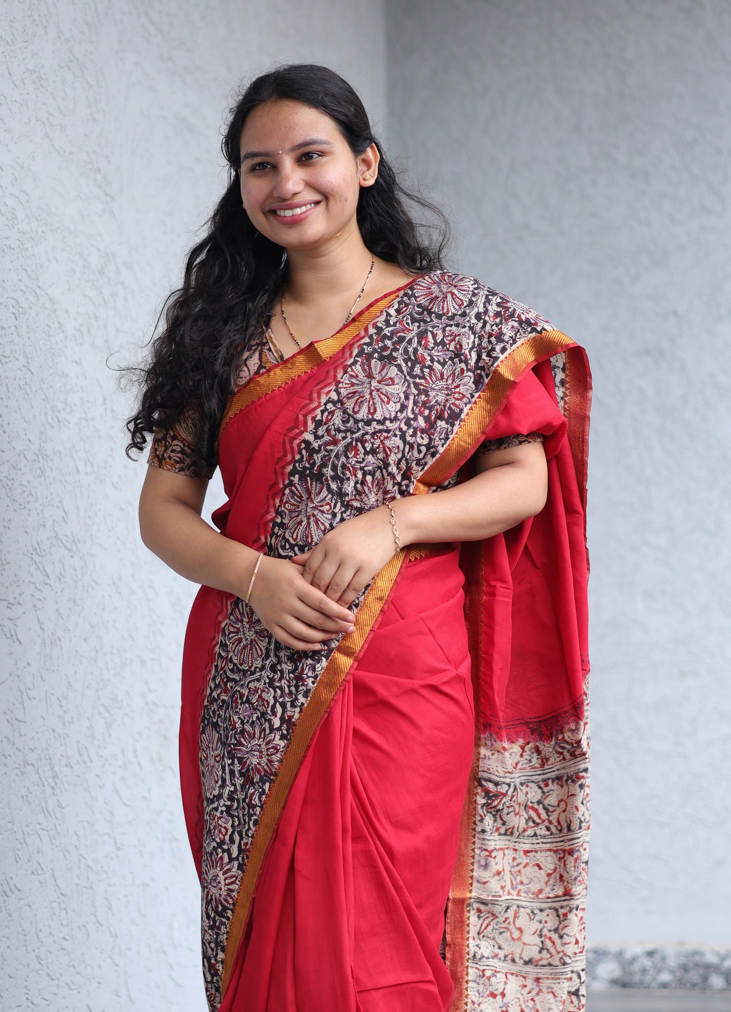 Kalamkari dyeing premium chennur silk with hand block print saree