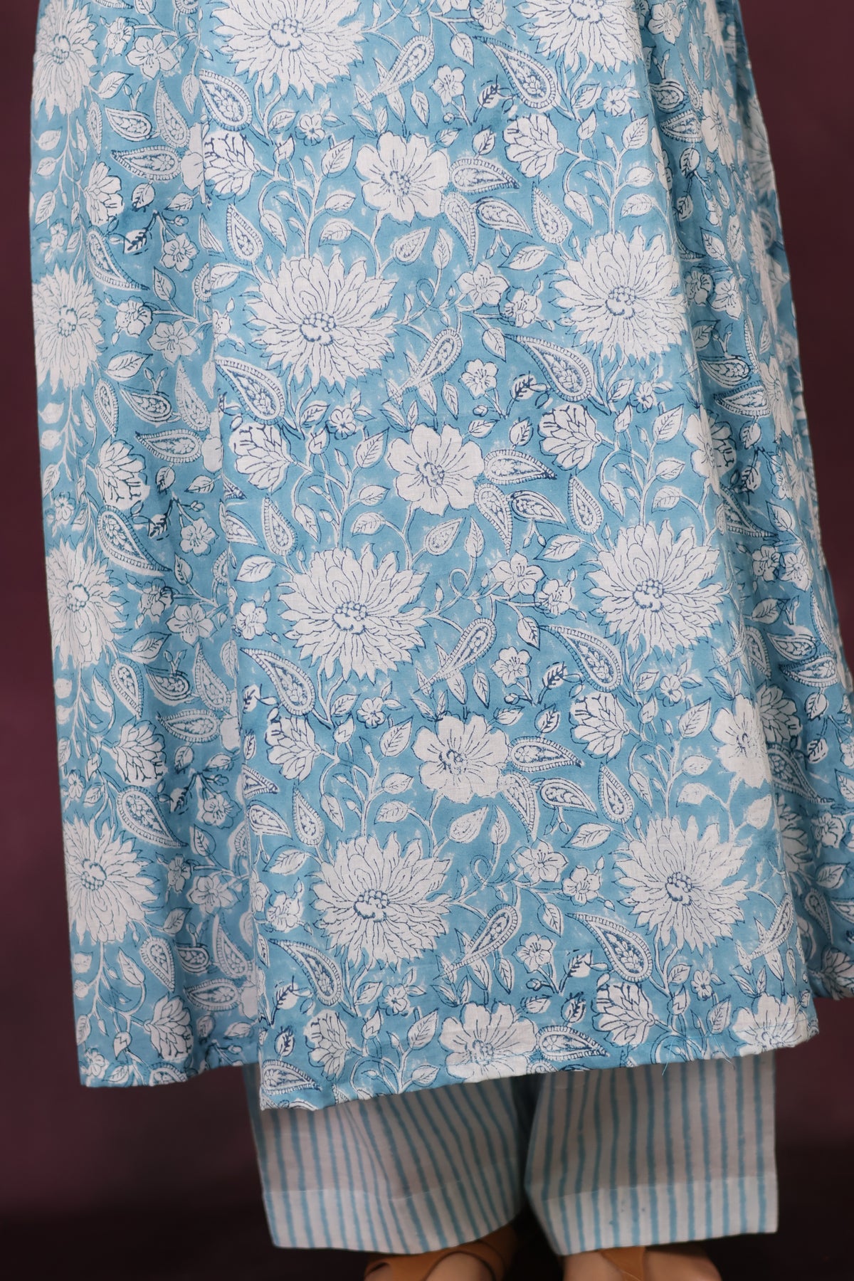 Powder Blue Pure Mul Cotton Aline Kurta Set (Set of 2) | Looms & Tassels