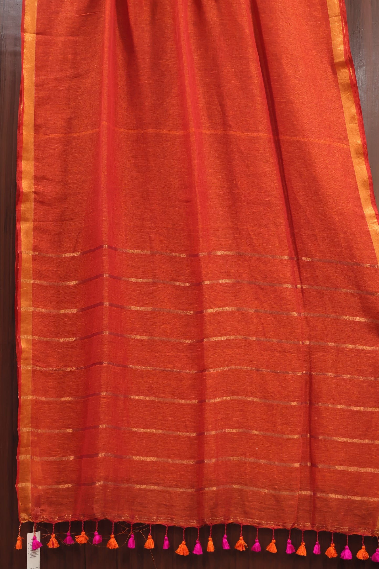 Orange Pure Handwoven Linen Saree
