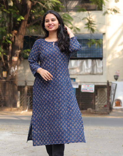 Ajrakh Hand Block Printed Kurti | Looms & Tassels