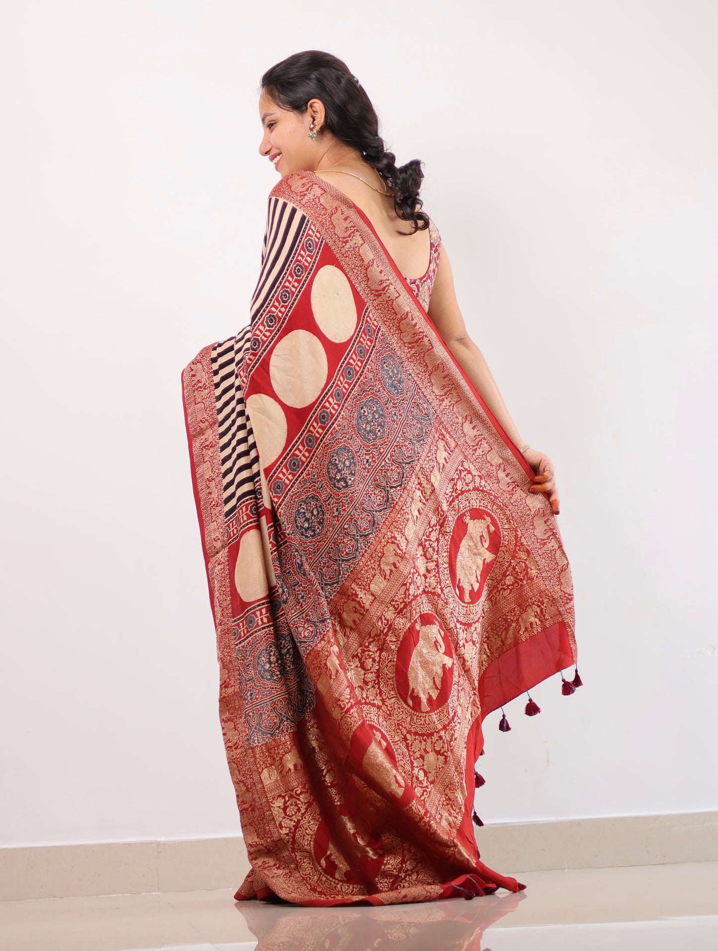 Ajrakh Dola Silk Saree