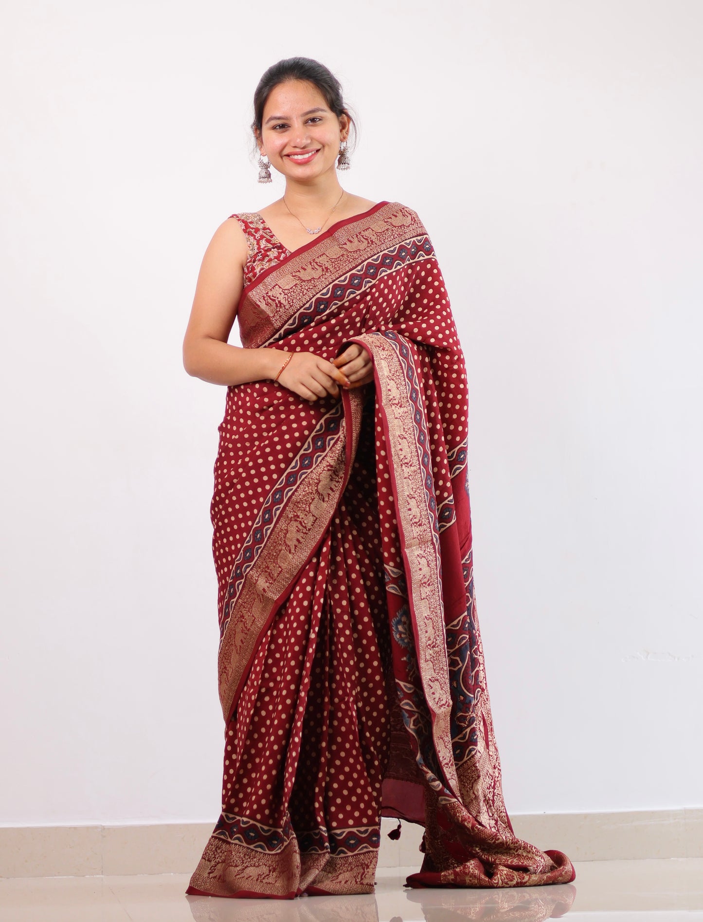 Ajrakh Dola Silk Saree