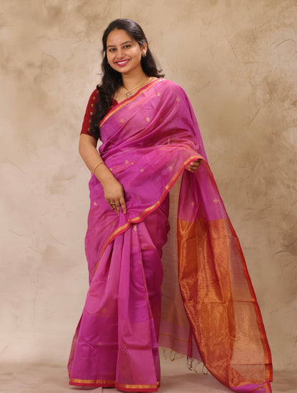 Lavender Handloom Maheswari Silk Cotton Sarees | Looms & Tassels