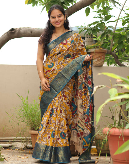 Kanchi border Kalamkari chennur silk saree