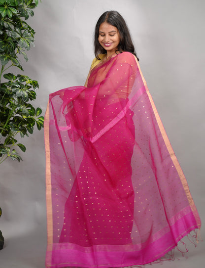 Pink Handwoven Muslin Silk Saree With Sequence Work | Looms & Tassels