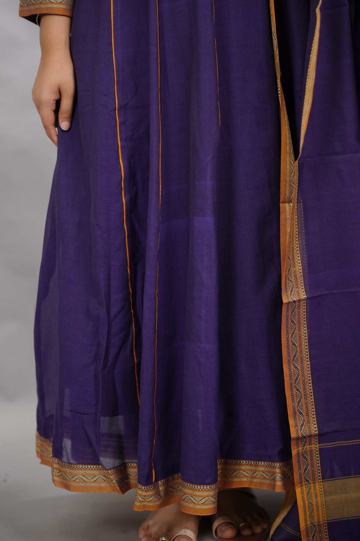 Violet Narayanpet Cotton Anarkali Dress with Narayanpet Dupatta | Looms & Tassels