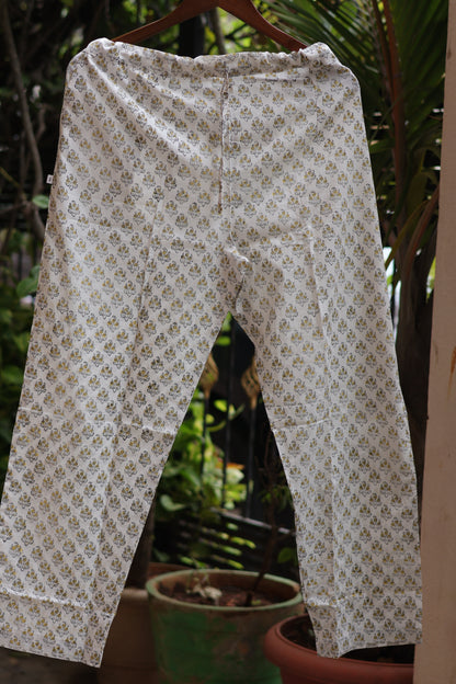 Grey Handblock printed Pure Mul Cotton with Kota Doria Duppata 3 piece suit (stitched)