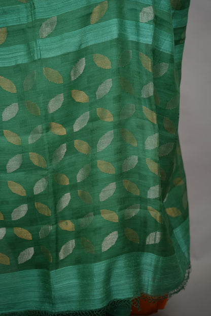 Sea green Handloom Jamdhani Pure Matka Silk Saree with Muslin Silk Pallu | Looms & Tassels