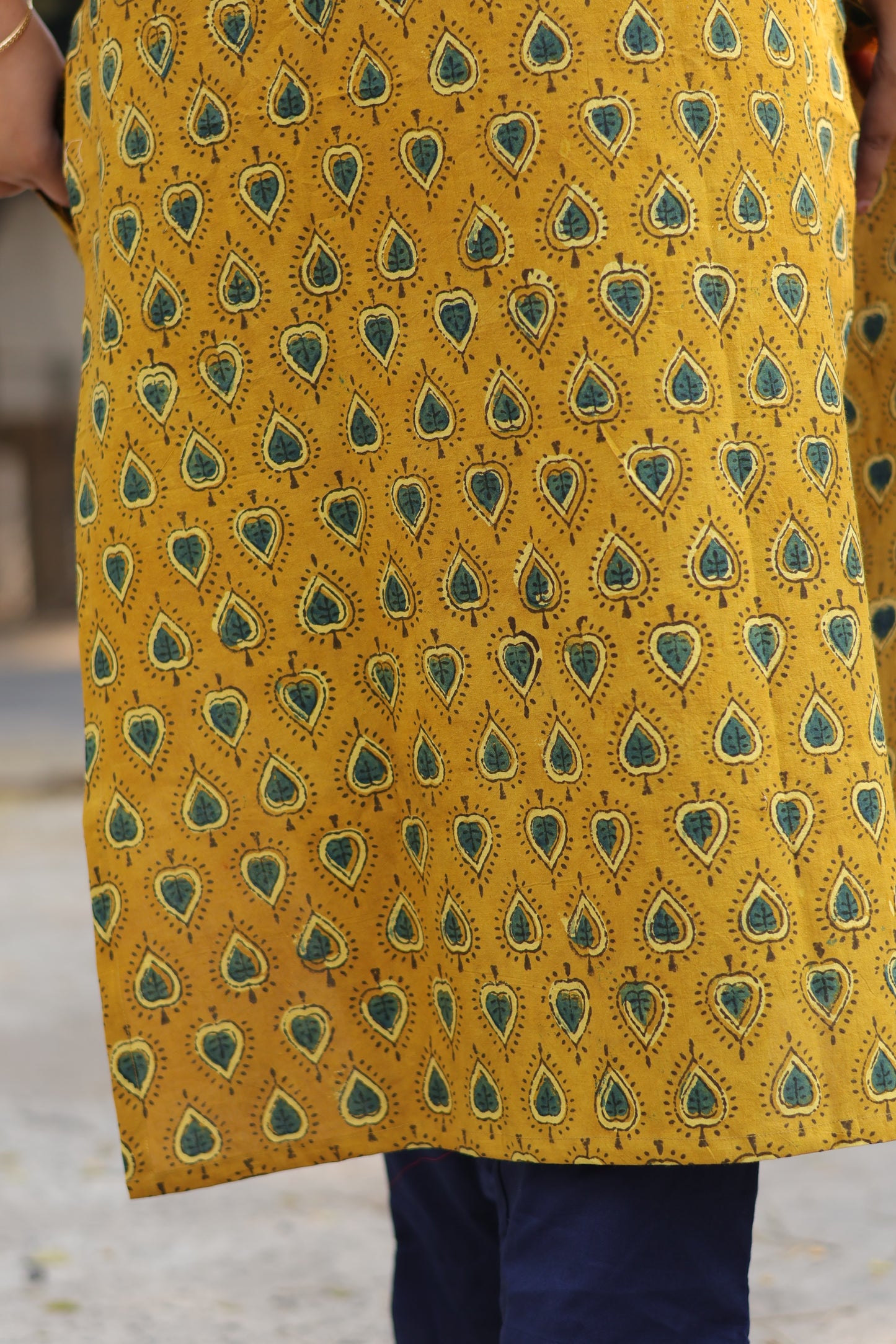 Mustard Ajrakh Hand Block printed Kurti