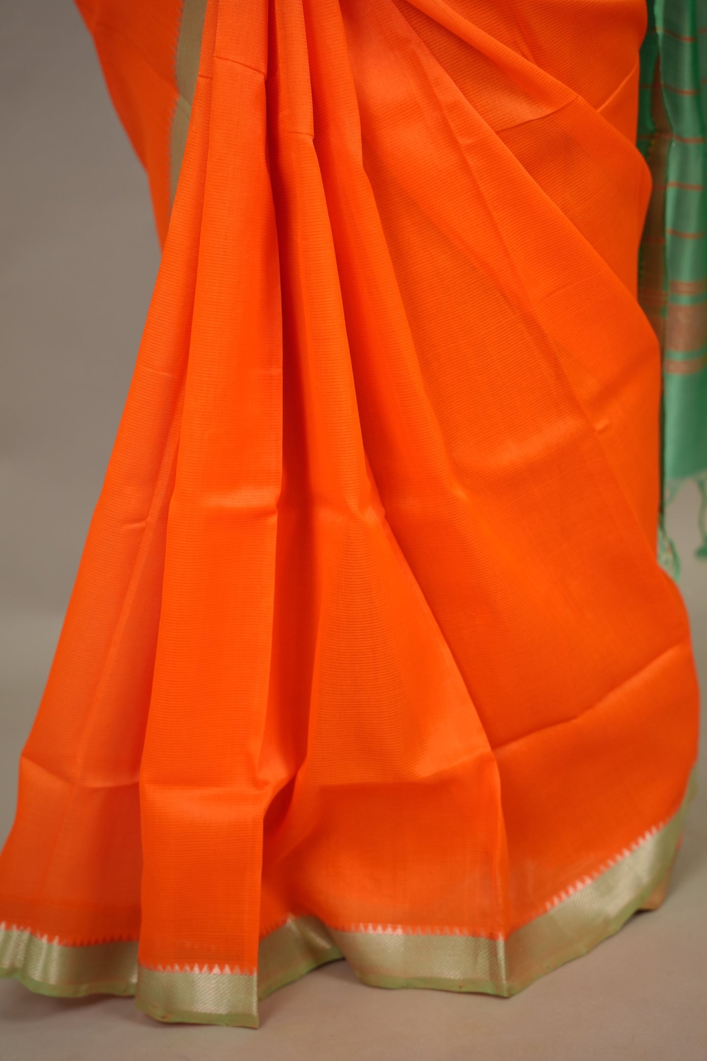 Orange Handloom Mangalagiri Silk Saree| Looms & Tassels