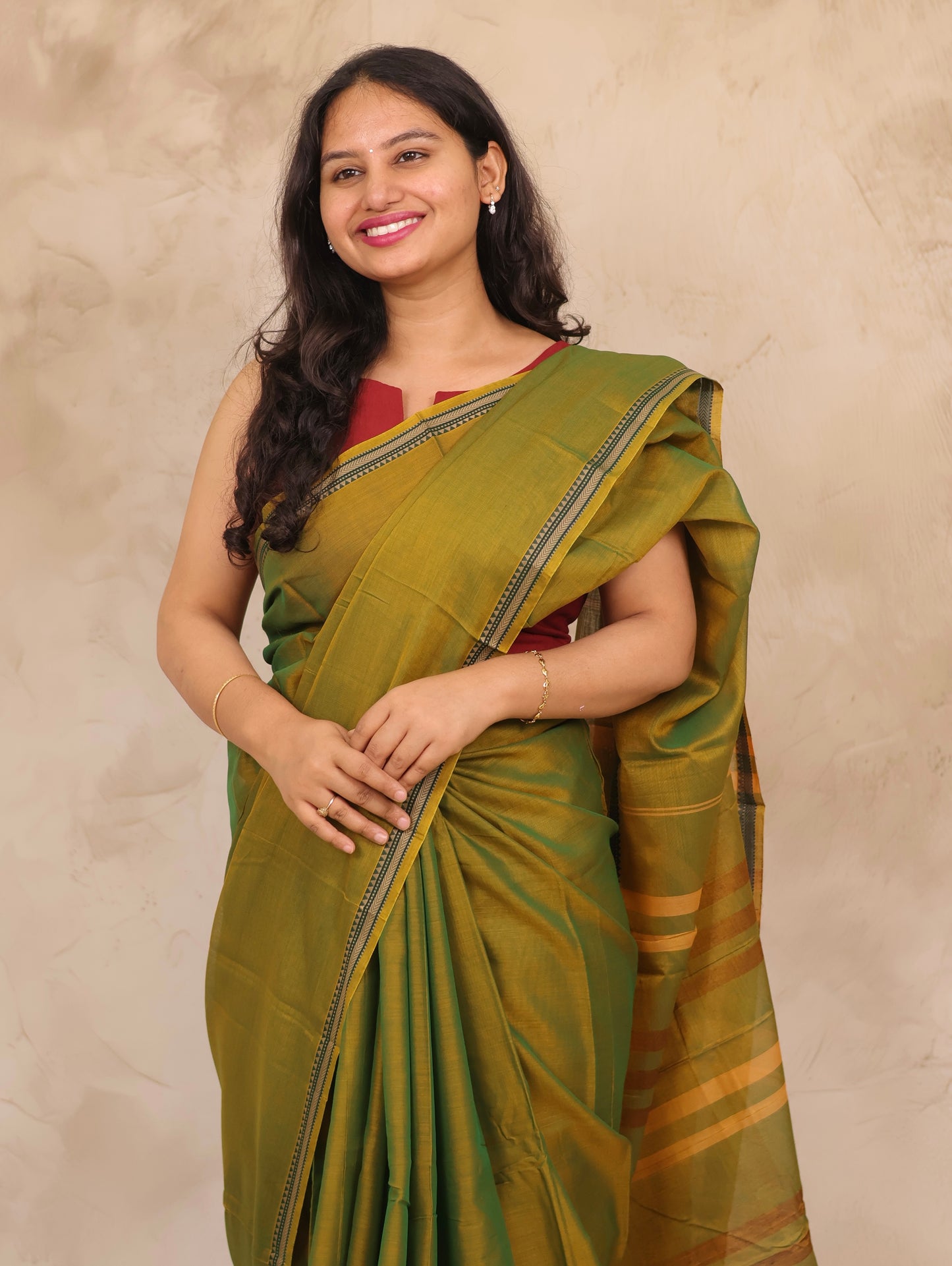 Pachi Green Narayanpet Cotton Saree | Looms & Tassels