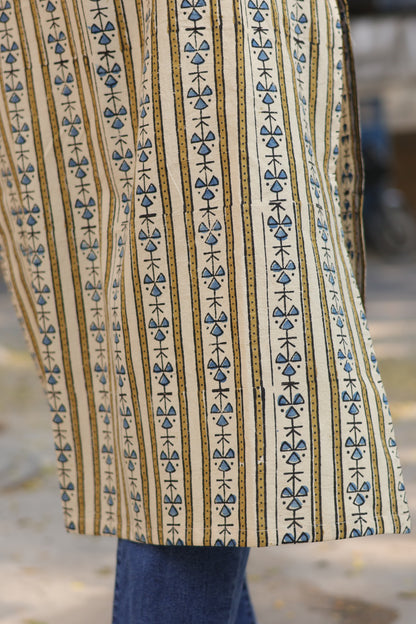 Cream Ajrakh Hand Block Printed Kurti